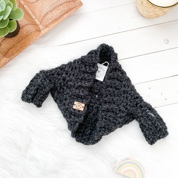 3-6 M Chunky Crochet Cocoon Sweater, Charcoal, Crochet Sweater, cardigan, baby - Picture 3 of 3